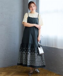 nissen | ＜大きいサイズ＞裾プリントキャミソールワンピース(ワンピース)