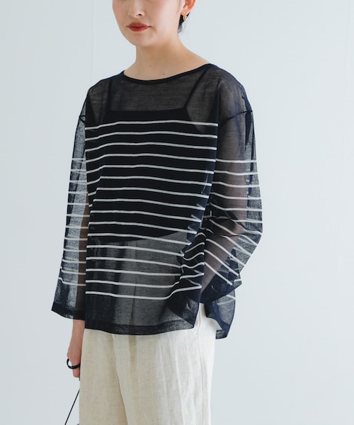 URBAN RESEARCH（アーバンリサーチ）の「ボートネックシアーニット（ニット/セーター・レディース・ORANGE/WHTxD.NAVY/NAVYxOFF・FREE）」の3枚目の写真