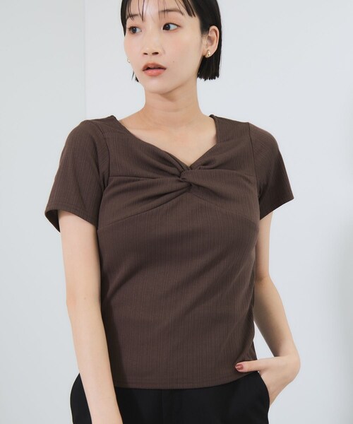 VIS(ビス)の「ツイストテレコカットソー(Tシャツ/カットソー・レディース・チャコール/オフホワイト/ダークブラウン・F)」の3枚目の写真