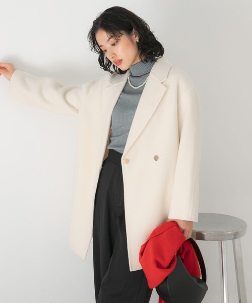 URBAN RESEARCH ROSSO（アーバンリサーチロッソ）の「ウールカシミヤリバーチェスターコート（チェスターコート・レディース・WHITE/BEIGE/NAVY・FREE）」の4枚目の写真