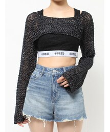EVRIS | ラメメッシュショートニットトップス(ニット/セーター)