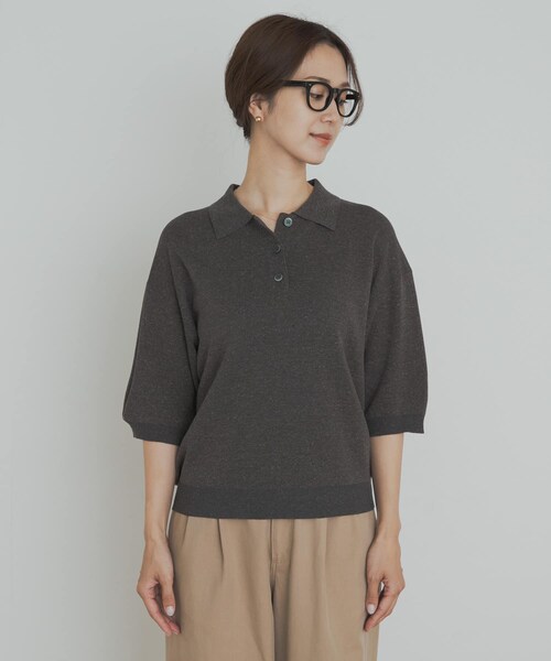URBAN RESEARCH DOORS（アーバンリサーチドアーズ）の「ニットポロシャツ（ポロシャツ・レディース・BLACK/CHARCOAL/Y.KHAKI・M）」の21枚目の写真