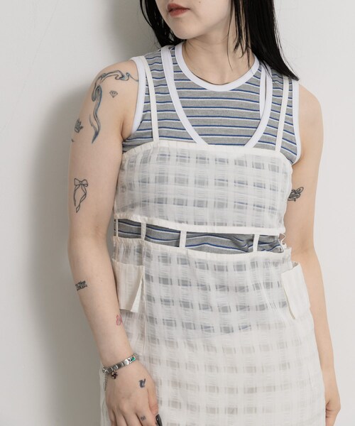 THE GOODLAND MARKET（ザグッドランドマーケット）の「&her　Border Tank（タンクトップ・レディース・GRAY/BROWN・FREE）」の5枚目の写真