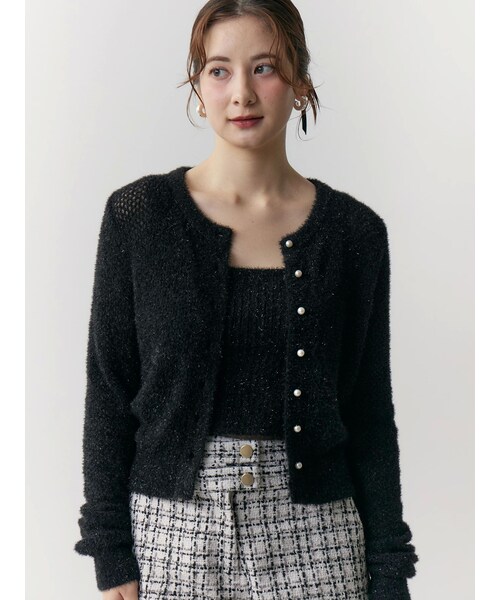 CALNAMUR（カルナムール）の「スカシアミ＆リブラメシャギーアンサンブル（カーディガン/ボレロ・レディース・ブラック/ピンク/ブルー・F）」の6枚目の写真