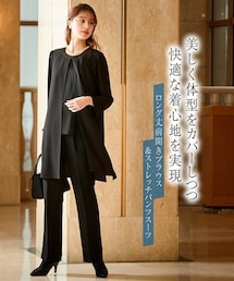 nissen | 【喪服・礼服】洗える防しわロング羽織重ね着風前開きブラウスストレッチパンツスーツ＜大きいサイズ有＞(スーツセット)