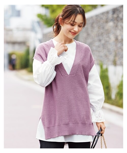 nissen（ニッセン）の「大きいサイズドロップショルダーＶネックデザインニットベスト（ベスト・レディース・ライラック/杢グレー/黒・L/LL/3L/4L/5L/6L/8L/10L）」の19枚目の写真