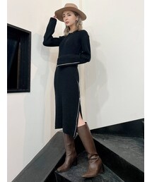 GYDA | ZIPスリットLONG ニット ワンピース(ワンピース)