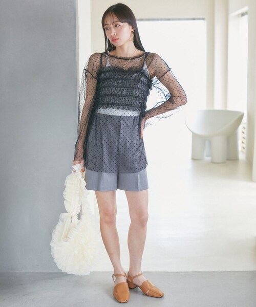 VIS(ビス)の「【SET】チュールレイヤードカットソー&ビスチェキャミソール(Tシャツ/カットソー・レディース・ブラック/ブラック系/グレー/キナリ・F)」の16枚目の写真