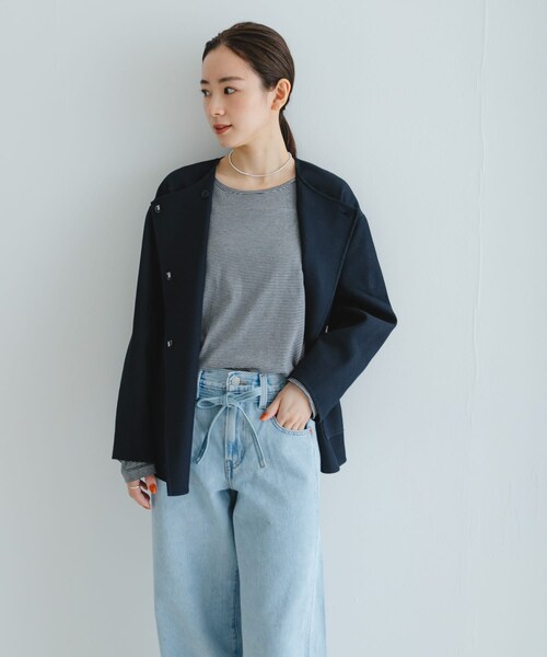 URBAN RESEARCH（アーバンリサーチ）の「ツイルノーカラーリバーコート（ノーカラージャケット・レディース・NAVY・FREE）」の6枚目の写真