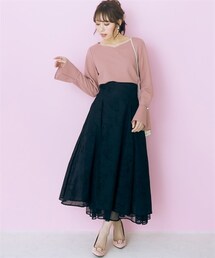 nissen | 大きいサイズ袖口パール調ボタン付きハートネックカットソーmarun(Tシャツ/カットソー)
