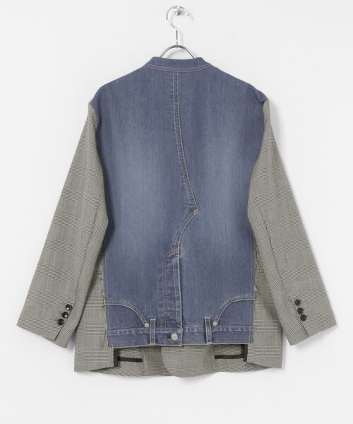 URBAN RESEARCH（アーバンリサーチ）の「STUMBLY　DENIM COMBI NO COLLAR JK（ノーカラージャケット・レディース・STRIPE/GLENCHECK・38）」の6枚目の写真