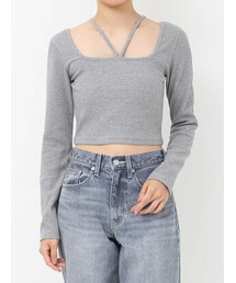 EVRIS | スクエアネックチョーカーリブトップス(Tシャツ/カットソー)