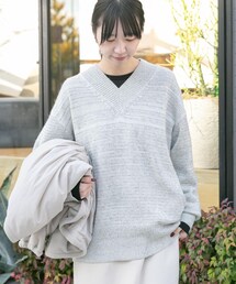 EKAL | Vネックバルキーボーダーニット(ニット/セーター)