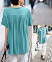 nissen | 大きいサイズ 汗染みしにくい後ろプリーツデザインチュニック（UVカット・抗菌防臭・接触冷感）(チュニック)