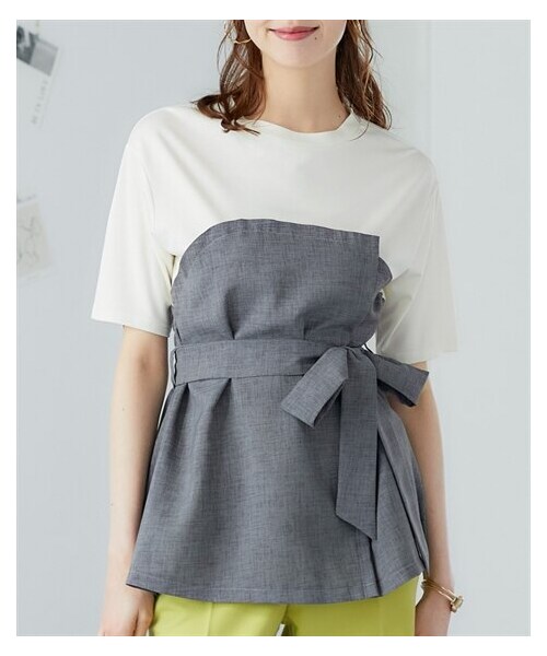 nissen（ニッセン）の「大きいサイズ 汗染みしにくいビスチェ風ドッキングプルオーバー（接触冷感・UVカット・抗菌防臭）（セットアップ対応）（Tシャツ/カットソー・レディース・ネイビー/アプリコット/チャコールグレー・L/LL/3L/4L/5L/6L/8L/10L）」の7枚目の写真