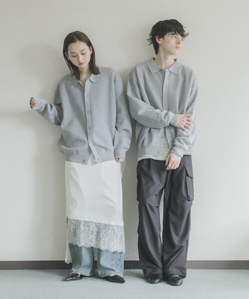 SENSE OF PLACE by URBAN RESEARCH(センスオブプレイスバイアーバンリサーチ)の「『ユニセックス』『洗濯可』スウェットライクポロカーディガン(カーディガン/ボレロ・メンズ・L.GRAY/MINT/NAVY・M/L)」の7枚目の写真