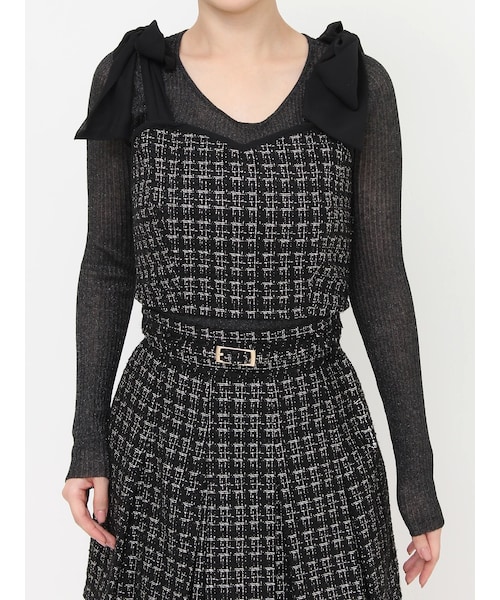 RESEXXY（リゼクシー）の「ショルダーリボンツイードビスチェ【セットアップ着用可能】（その他トップス・レディース・アイボリー/ブラック/ピンク・F）」の2枚目の写真