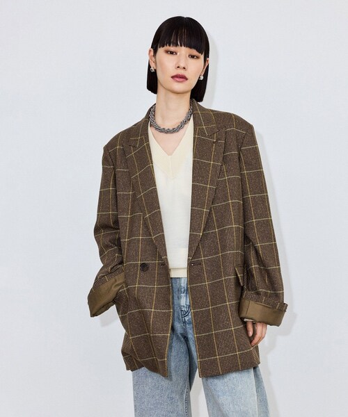 ADAM ET ROPE'(アダムエロペ)の「ダブルブレストチェックジャケット(テーラードジャケット・レディース・ブラック系/ブラウン・36/38)」の14枚目の写真