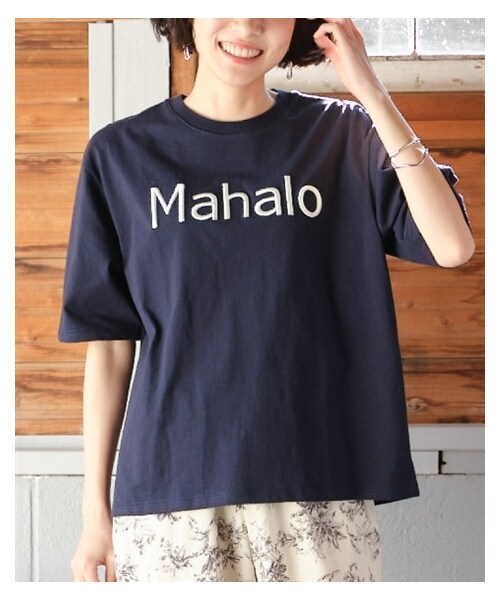 nissen（ニッセン）の「大きいサイズ 綿１００％立体ロゴ刺しゅうルーズシルエットこなれTシャツ（Tシャツ/カットソー・レディース・オフホワイト/スミクロ/ネイビー・L/LL/3L/4L/5L/6L/8L/10L）」の4枚目の写真