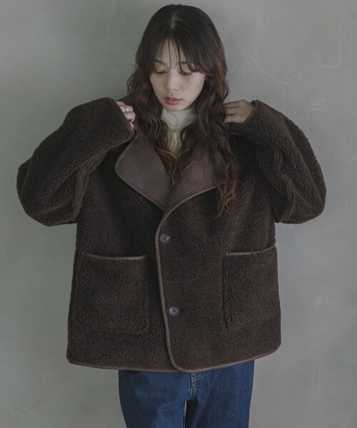 URBAN RESEARCH Sonny Label（アーバンリサーチサニーレーベル）の「リバーシブルフェイクムートンボアコート（ムートンコート・レディース・ブラック/ブラウン・Free）」の20枚目の写真