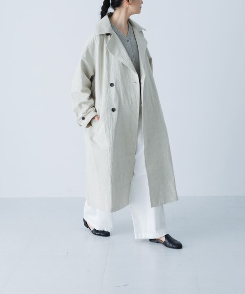 かぐれ（カグレ）の「『ユニセックス』コットンリネンオーバートレンチコート（ステンカラーコート・レディース・L/BEIGE/BEIGE・1/2）」の3枚目の写真