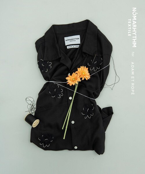 ADAM ET ROPE'(アダムエロペ)の「【NOMARHYTHM TEXTILE for ADAM ET ROPE'】EX Flower Embroidery SS Shirt(シャツ/ブラウス・メンズ・ブラック/キナリ・3/4)」の11枚目の写真