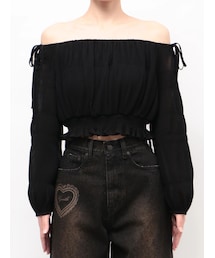 EMODA | RIBBON CUT OFF SHOULDER TOP(Tシャツ/カットソー)
