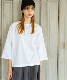Maison INNESS | 綿100%ダブルシルケット加工七分袖ビッグTシャツ<大きいサイズ有>(Tシャツ/カットソー)