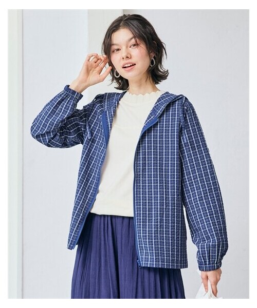 nissen（ニッセン）の「＜大きいサイズ＞さらっとサッカー素材フードジップパーカー（パーカー・レディース・黒系ギンガムチェック/ブルー系チェック/グレー系チェック・L~LL/3L~4L/5L~6L/8L/10L）」の14枚目の写真