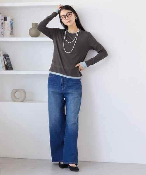 VIS(ビス)の「配色レイヤードシアーロンT(Tシャツ/カットソー・レディース・グレー/オフホワイト/ピンク・F)」の8枚目の写真