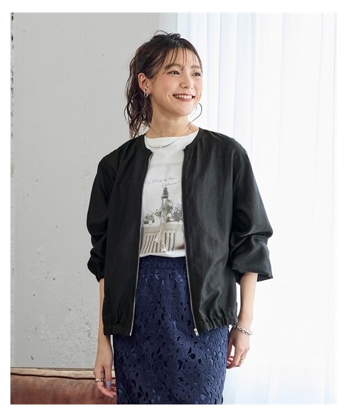 nissen（ニッセン）の「大きいサイズ ノーカラーシアージャケット（ノーカラージャケット・レディース・ベージュ/ライトカーキ/黒・L/LL/3L/4L/5L/6L/8L/10L）」の9枚目の写真