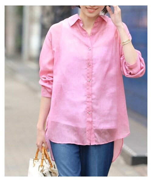 nissen（ニッセン）の「大きいサイズ ゆるシルエットガーゼシャツ（シャツ/ブラウス・レディース・ピンク/ターコイズグリーン/オフホワイト/黒・L~LL相当/3L~4L相当/5L~6L相当/8L相当/10L相当）」の21枚目の写真