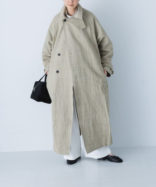 かぐれ（カグレ）の「『ユニセックス』コットンリネンオーバートレンチコート（ステンカラーコート・レディース・L/BEIGE/BEIGE・1/2）」の2枚目の写真