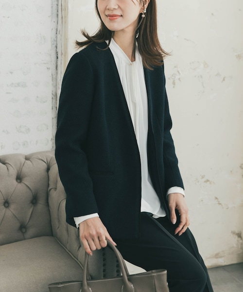 URBAN RESEARCH DOORS(アーバンリサーチドアーズ)の「ツィードVネックロングジャケット(その他アウター・レディース・OFF×BLK/NAVY・Free)」の2枚目の写真