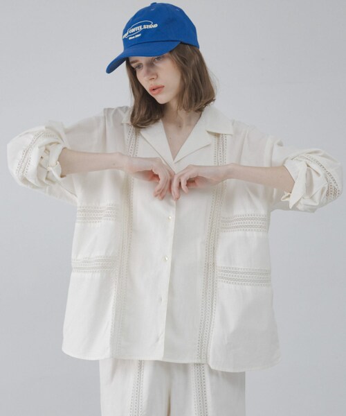 URBAN RESEARCH Sonny Label（アーバンリサーチサニーレーベル）の「ブロッキングレースコットンシャツジャケット（テーラードジャケット・レディース・キナリ/ブラック・Free）」の7枚目の写真