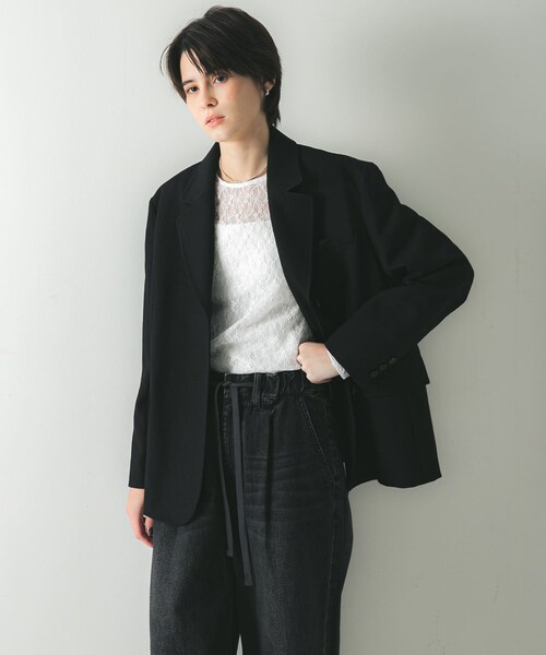 URBAN RESEARCH（アーバンリサーチ）の「ストレッチレースクルーネックブラウス（Tシャツ/カットソー・レディース・OFF/BLACK・FREE）」の16枚目の写真