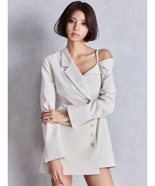 GYDA（ジェイダ）の「asymmetryジャケットワンピース（ワンピース・レディース・アイボリー/チャコールグレー・F）」の2枚目の写真