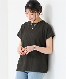 SMILE LAND | ＜大きいサイズ＞ドライタッチぽこぽこジャガードカットソーゆるシルエットプルオーバー（吸汗速乾・UVカット）(Tシャツ/カットソー)