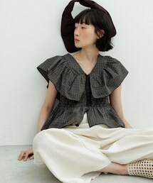 KBF | フロントホックチェックフリルブラウス(シャツ/ブラウス)