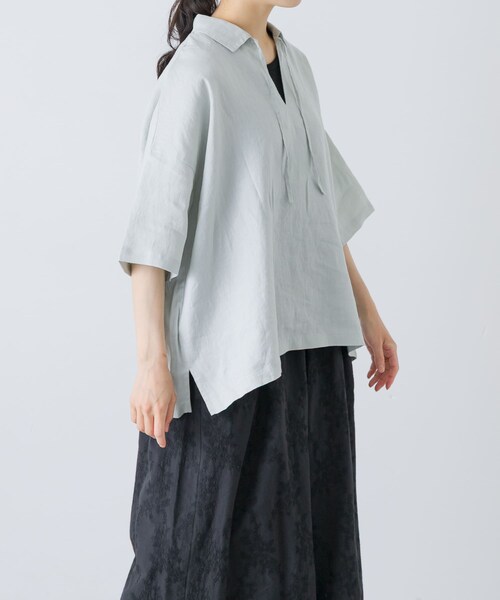 かぐれ（カグレ）の「リネンスキッパーシャツ（シャツ/ブラウス・レディース・OFF/BLACK/MINT・Free）」の4枚目の写真