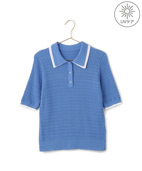 ROPE' PICNIC(ロペピクニック)の「【ちゃんと+かわいい保証】シャーベットニットミニケーブルポロカラーニット/UVケア(ニット/セーター・レディース・ブラック/ダークブラウン/キミドリ/ブルー系・F)」の5枚目の写真