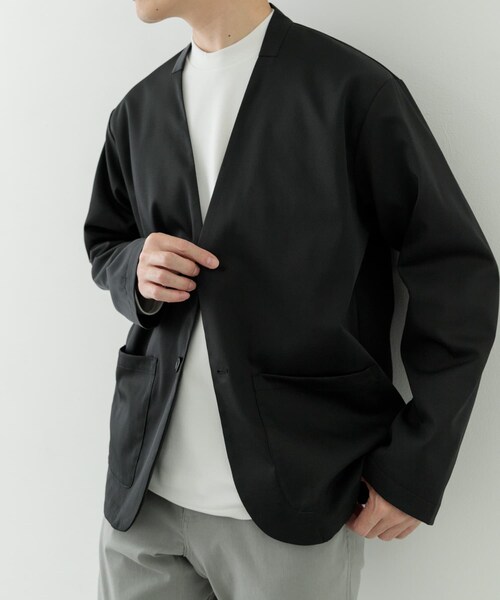 ITEMS URBANRESEARCH（アイテムズ アーバンリサーチ）の「『セットアップ対応』マシンウォッシャブルピケノーラペルジャケット（テーラードジャケット・メンズ・BLK/KHK/NVY・M/L）」の4枚目の写真
