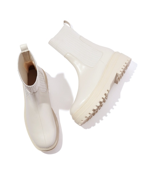 VIS(ビス)の「【抗菌防臭】タンクソールサイドニットブーツ(ブーツ・レディース・キナリ/オフホワイト/ブラック/ホワイト系・M/L/S)」の1枚目の写真