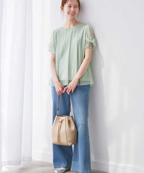 ROPE' PICNIC(ロペピクニック)の「Cutee チュールドッキングツイストスリーブトップス/リンクコーデ(Tシャツ/カットソー・レディース・ブラック/ホワイト/ライトグリーン/ブルー系・38)」の11枚目の写真