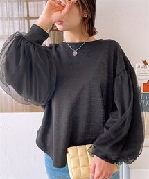 nissen | 袖チュールラメカットジャガードプルオーバー(Tシャツ/カットソー)