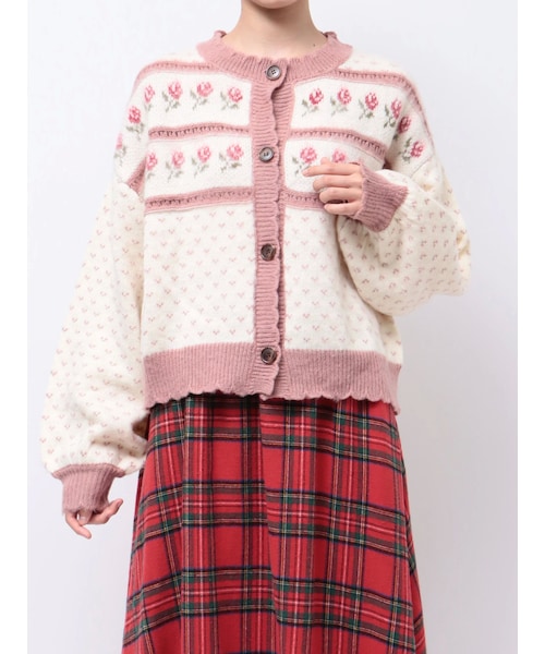 merry jenny（メリージェニー）の「flower gardenニットカーディガン（カーディガン/ボレロ・レディース・グリーン/ベージュ/アイボリー/ピンク/ブルー・F）」の5枚目の写真