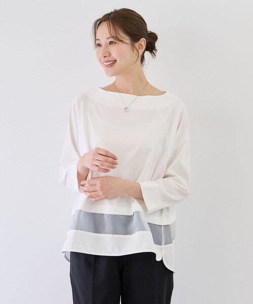 Jayro(ジャイロ)の「Wシルケットシアーラインプルオーバー(Tシャツ/カットソー・レディース・ブラック/ホワイト系・F)」の3枚目の写真