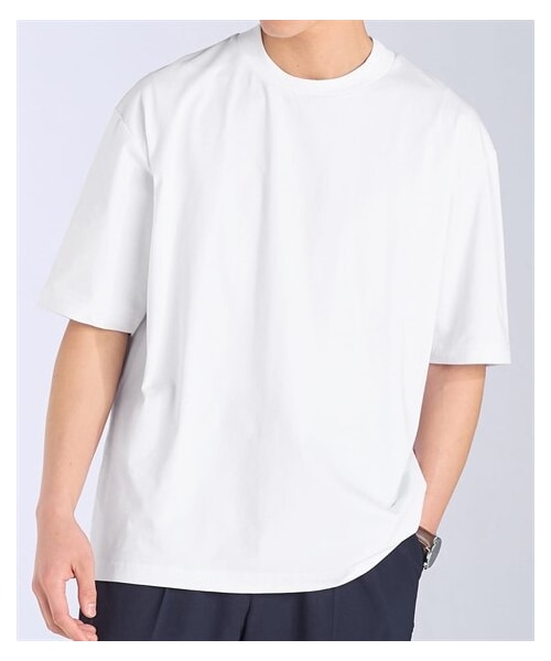 nissen（ニッセン）の「オーバーサイズきれいめ衿高半袖Tシャツ　ジャケットの下に着るTシャツ【大きいサイズ有】（Tシャツ/カットソー・メンズ・オフホワイト/黒/グレー・M/L/LL/3L/4L/5L/6L/8L/10L）」の8枚目の写真