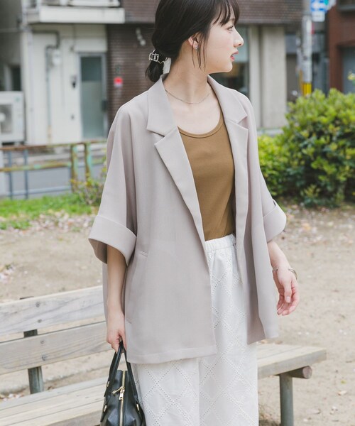 ITEMS URBANRESEARCH(アイテムズ アーバンリサーチ)の「メッシュ半袖ジャケット(テーラードジャケット・レディース・BLK/BEG・Free)」の15枚目の写真