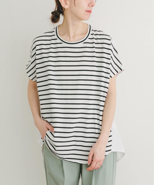 ITEMS URBANRESEARCH（アイテムズ アーバンリサーチ）の「ナイロンドッキングフレンチプルオーバー（Tシャツ/カットソー・レディース・NVY×OFF/OFF×BLK/MNT・FREE）」の5枚目の写真